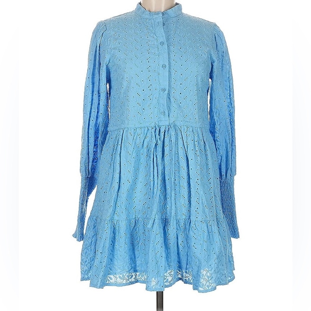The Shirt Blue Eyelet Button-Up Dress